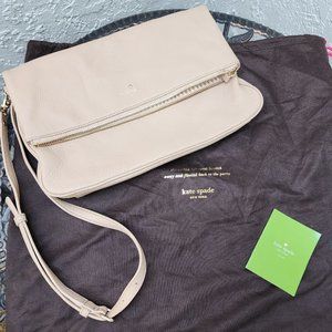 Kate Spade tan/cream fold over crossbody/shoulder bag + dust bag